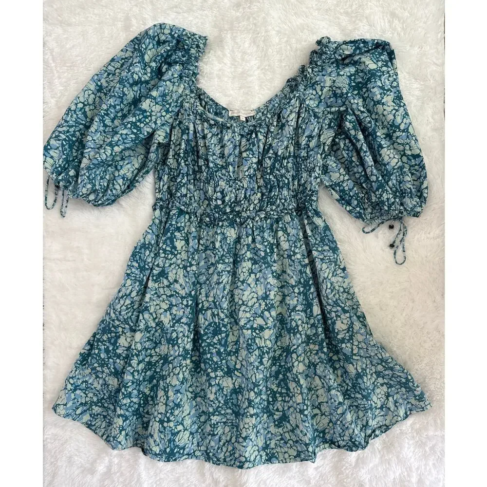 House of Harlow 1960 Blue Cotton Puff Sleeve cottagecore boho Mini Dress XL